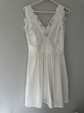 Charlotte Russe White Dress Crochet Detail Sz Small Bride  Shower Bachelorette